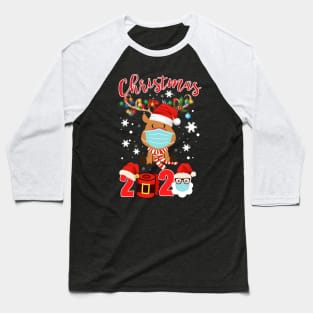 Santa Reindeer Wearing Facemask Candy Cane Snowflakes Tree light Merry Quarantine Christmas 2020 Baseball T-Shirt